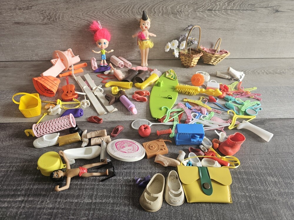 Vintage Barbie & Other Dolls Mixed Accessories Bundle Purses Shoes Hangers